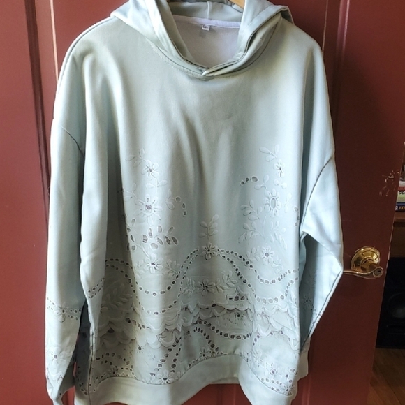 Mint Green Oversized Embellished Floral Hoodie - Picture 4 of 9